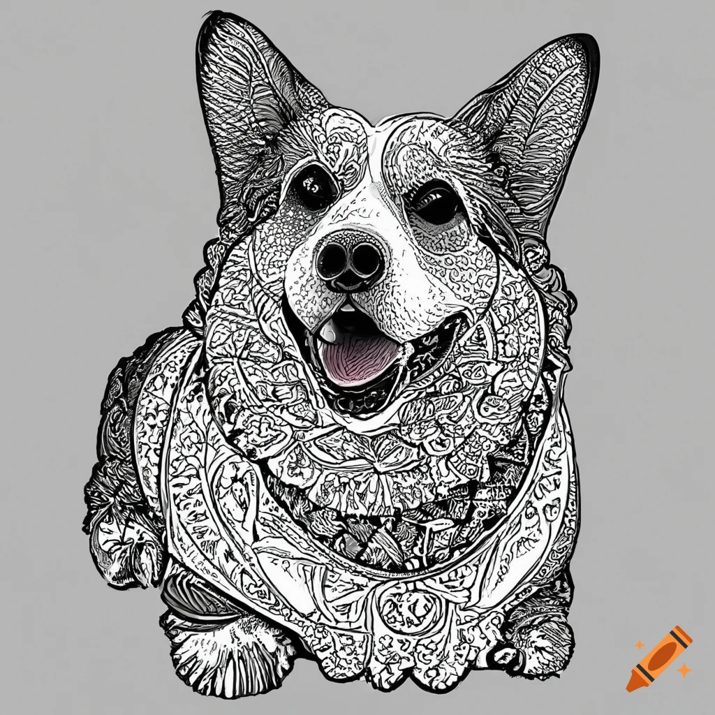 black and white mandala dog coloring page