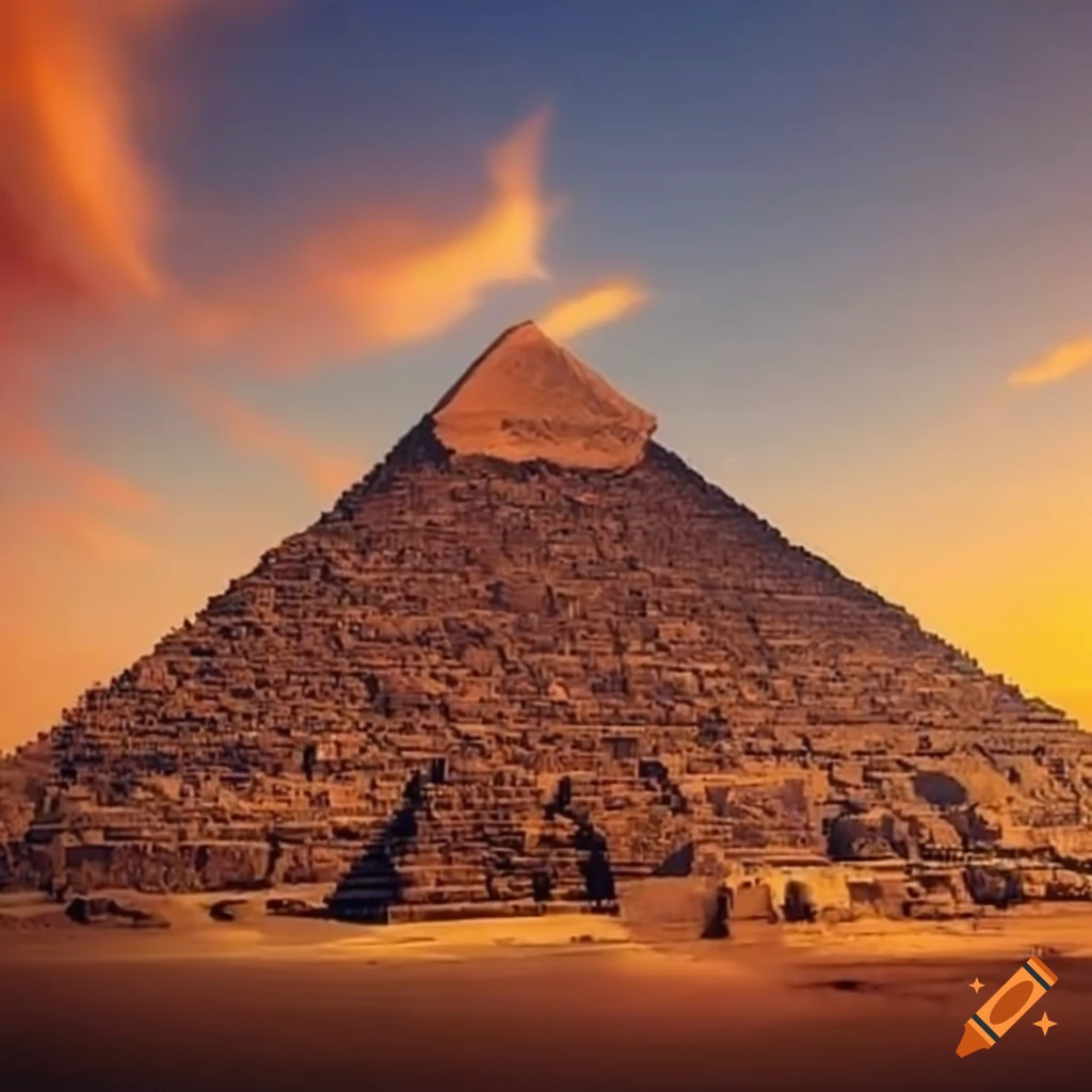 sunset in front of an ancient Egyptian pyramid