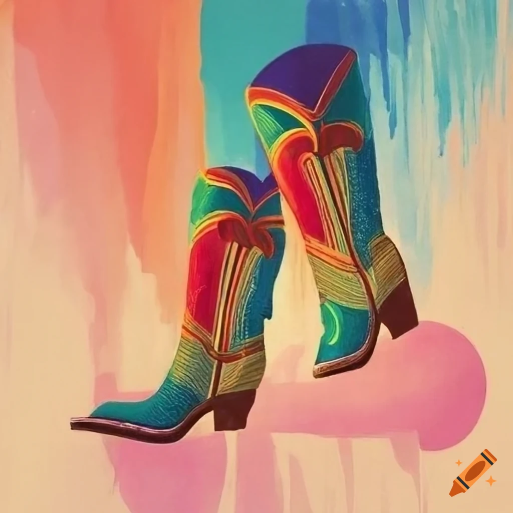 vintage Art Deco style rainbow cowgirl boots