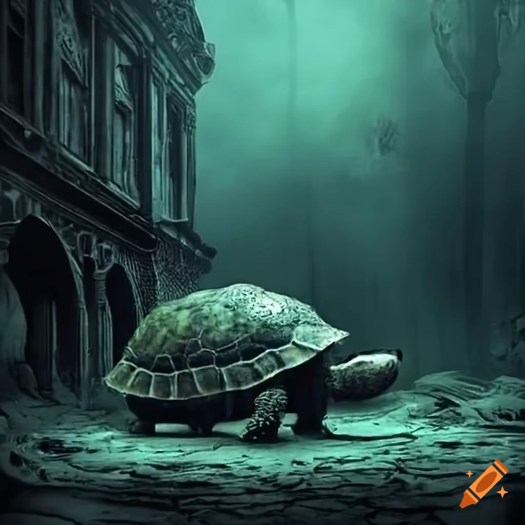 image of a turtle in a haunted house