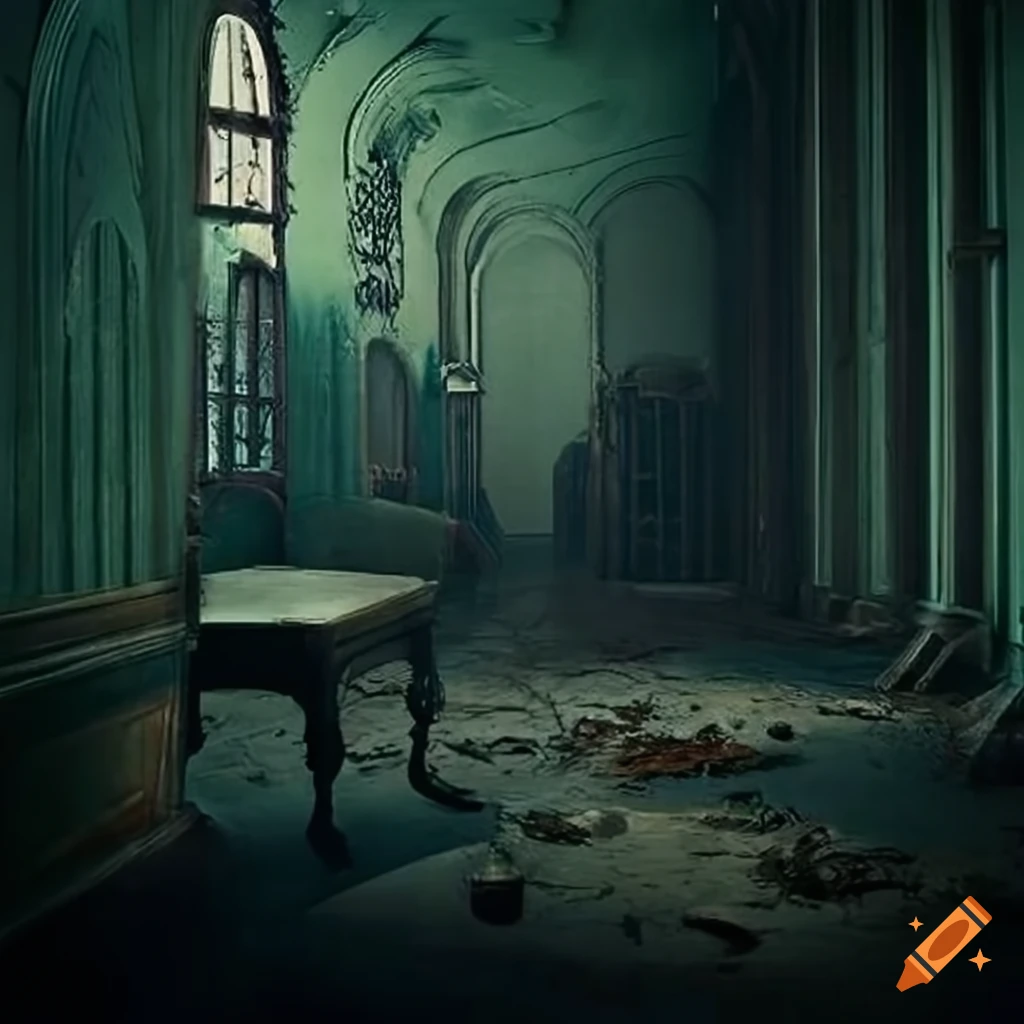 dark and eerie vintage room with twisted architecture