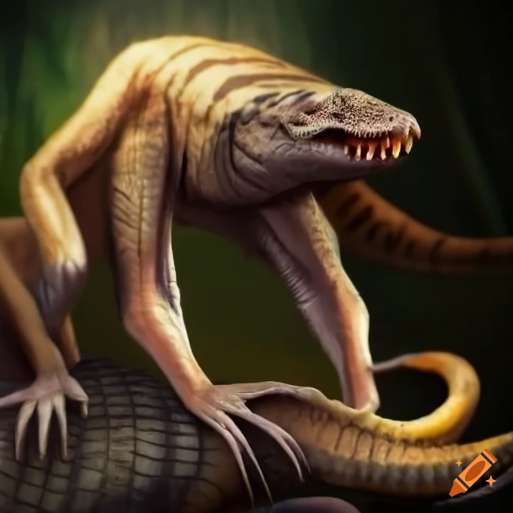illustration of a tiger-legged alligator creature