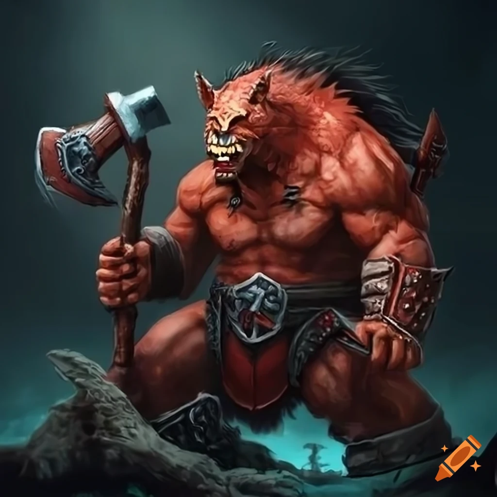 illustration of a red wolf barbarian deity