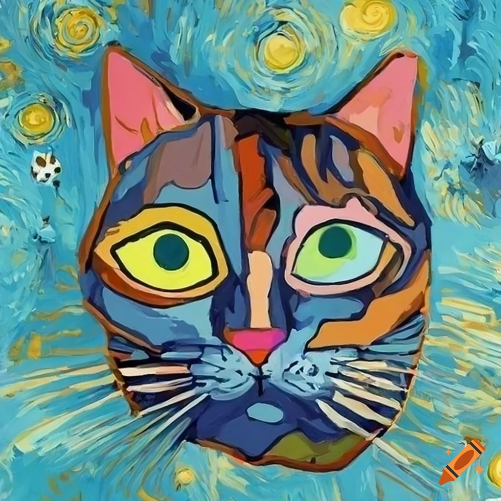 Abstract cat face painting in van gogh style on Craiyon