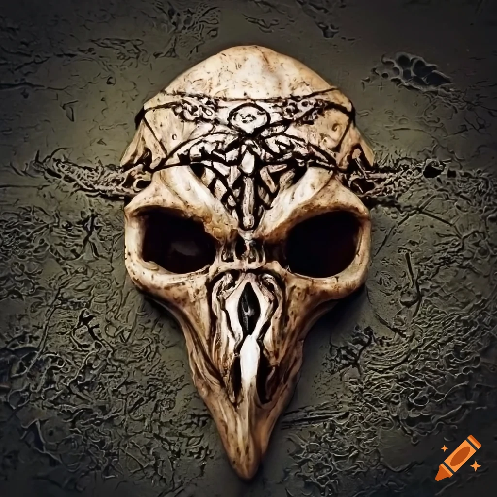 biomechanical raven skull death mask art