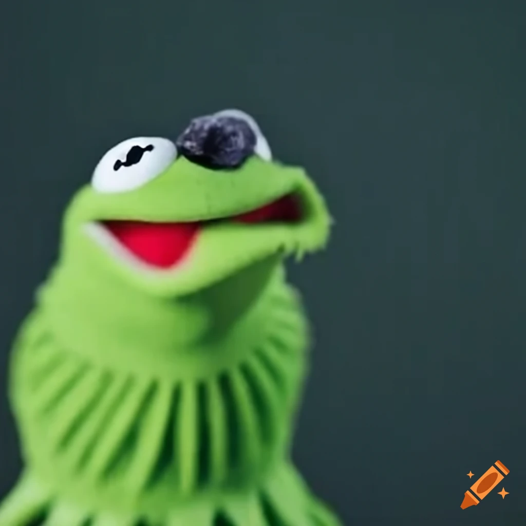 Humorous image of kermit the frog choking on soup on Craiyon