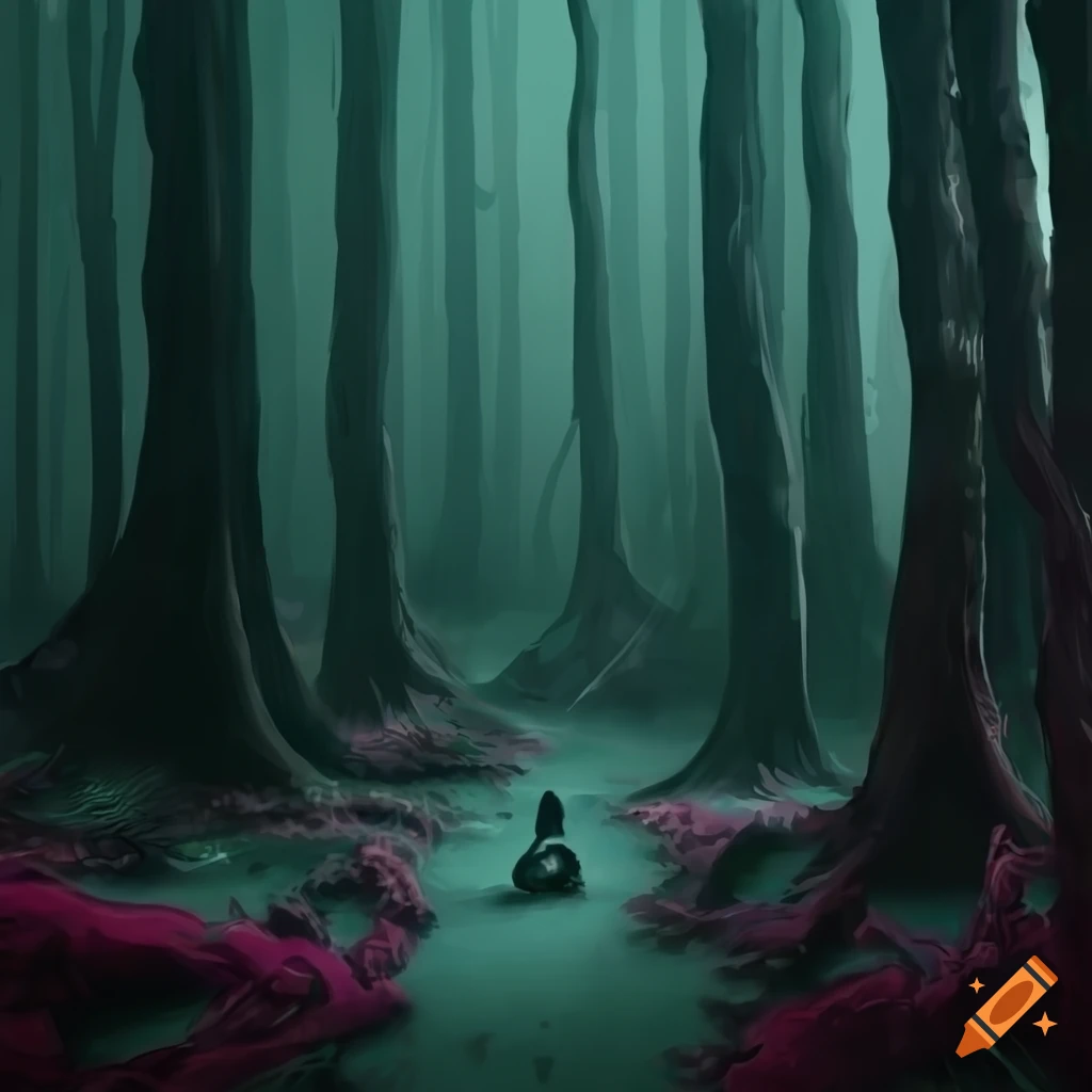dark fantasy Japanese forest