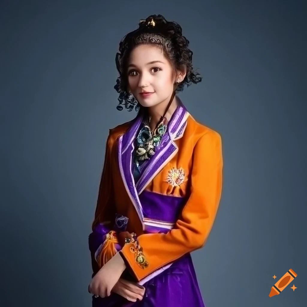 purple and orange rococo school uniform for a rich girl