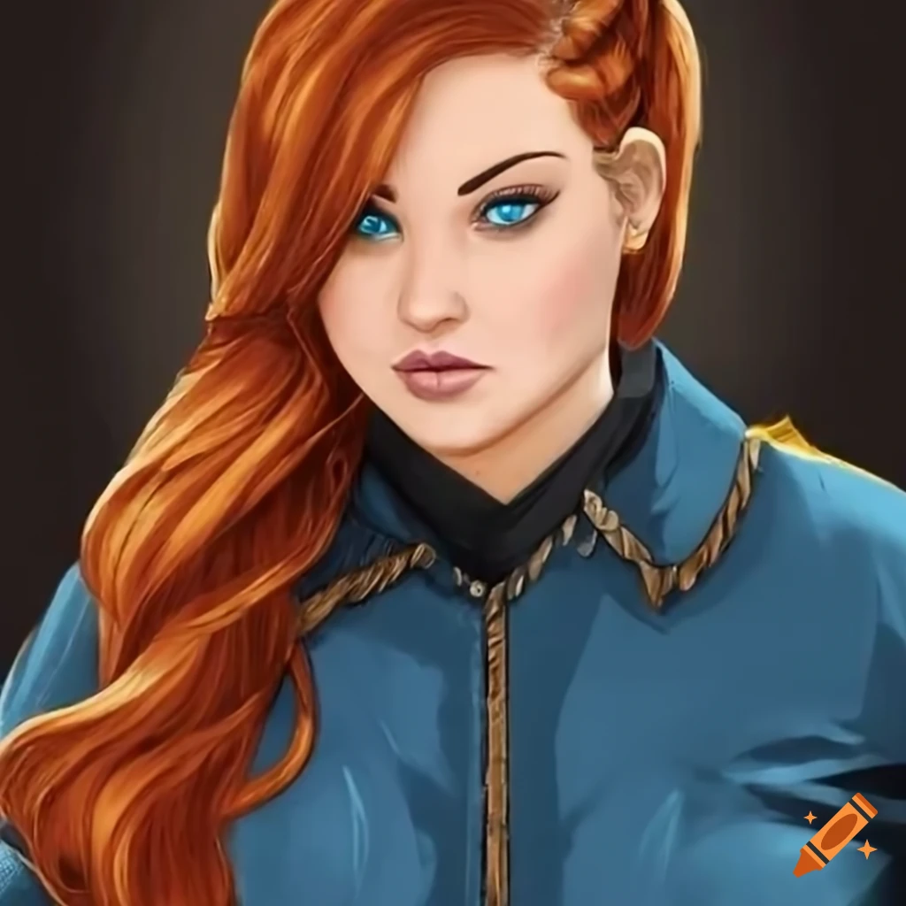 Concept art of a woman with blue eyes and redish brown hair on Craiyon