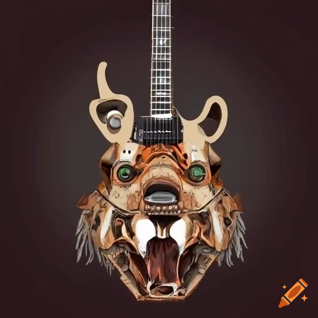 mechanical raccoon head guitar in Mad Max style