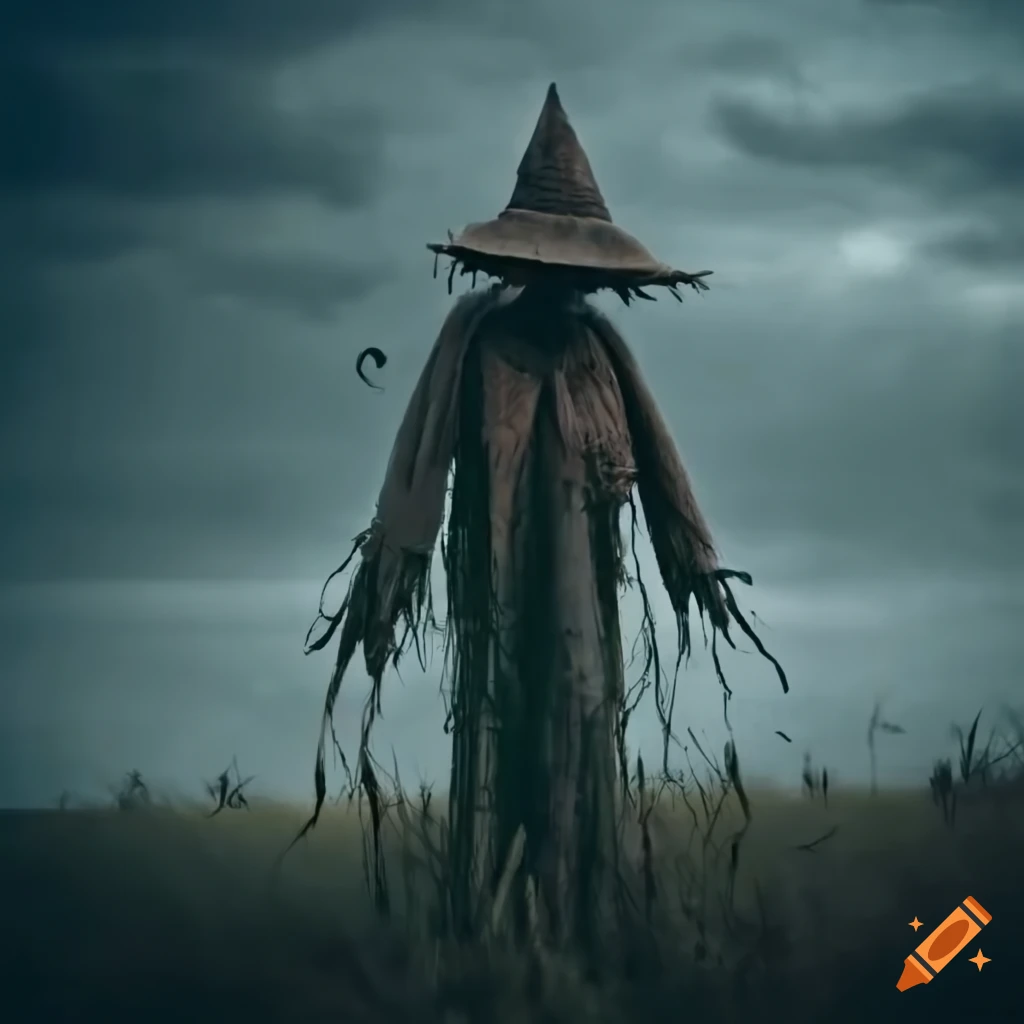 sinister scarecrow with glowing red eyes
