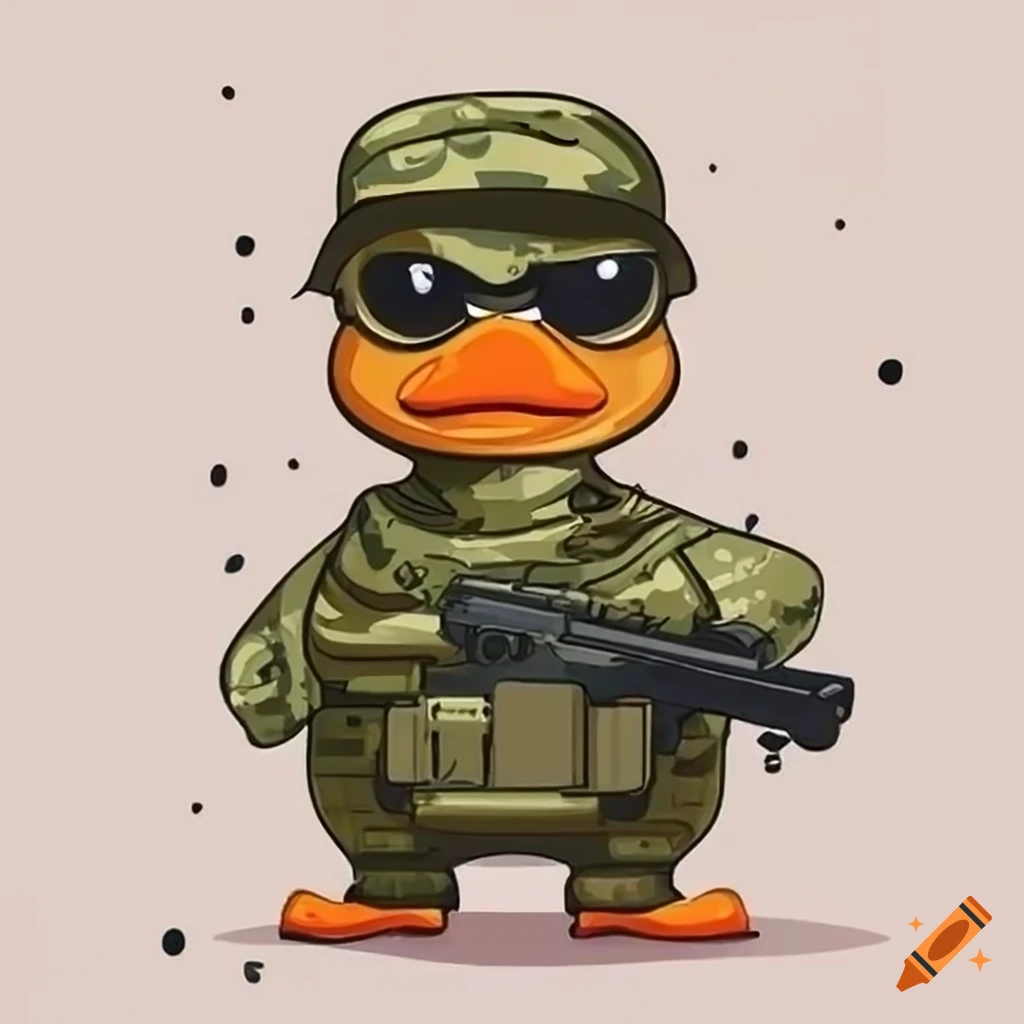 Cartoon of a cute tactical military duck on Craiyon