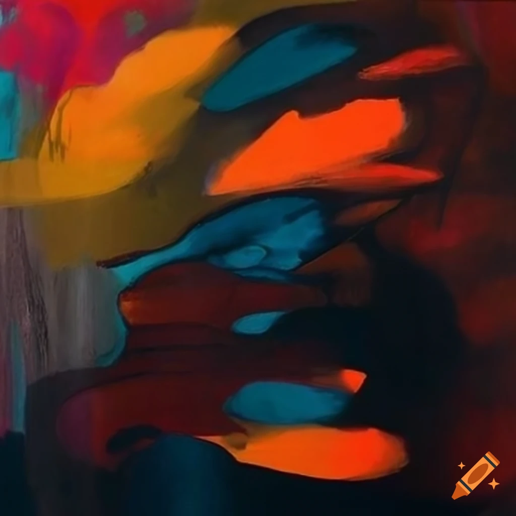 abstract painting with bold strokes and ink lines