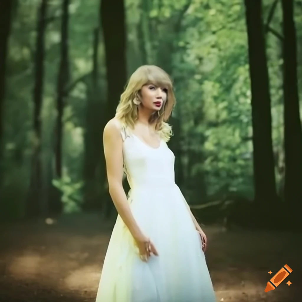 Taylor swift in a sunlit forest surrounded by butterflies on Craiyon