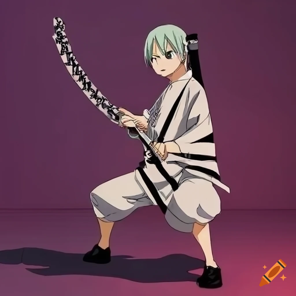 Black star soul eater in traditional shaolin clothes with unique