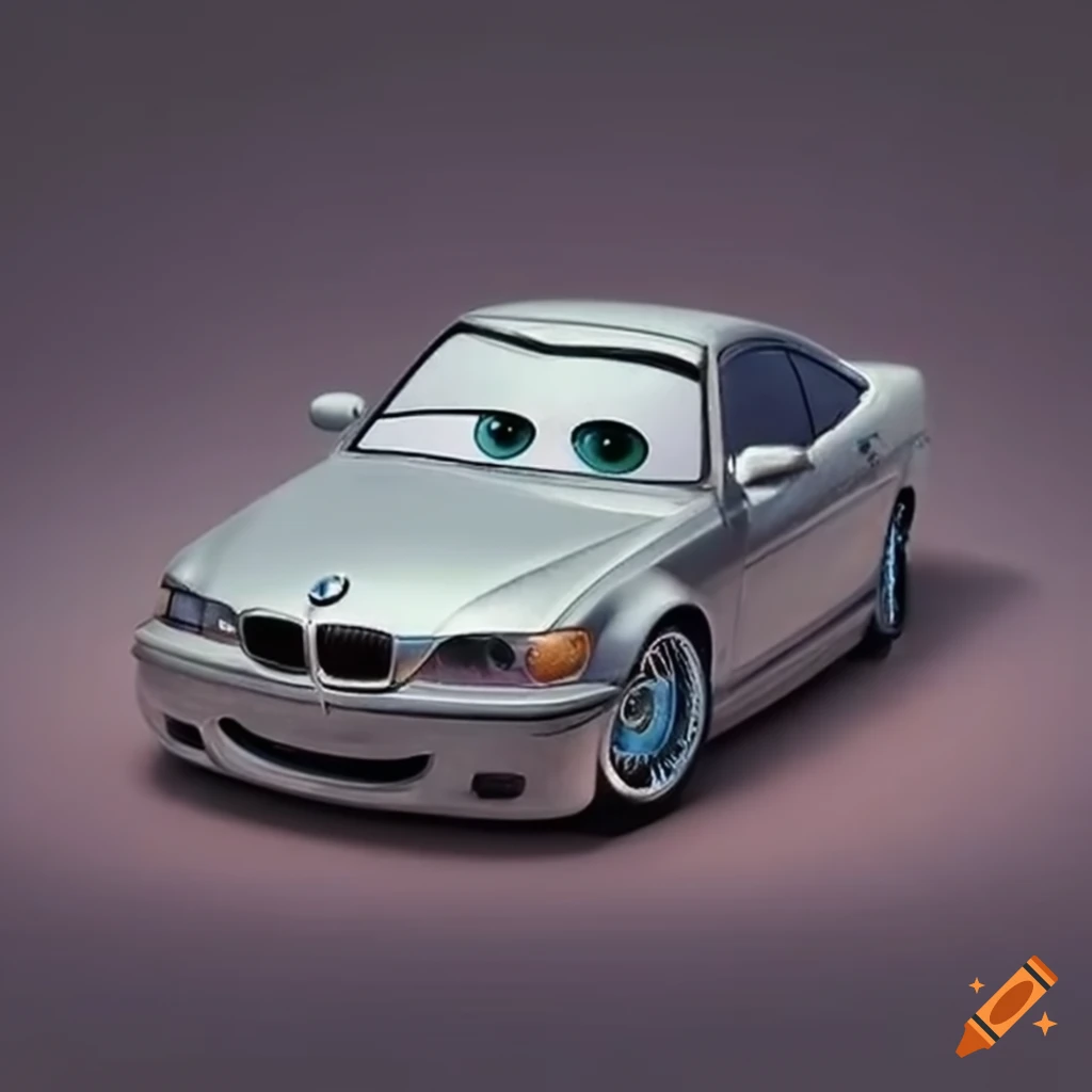 animated car character resembling a silver BMW e46