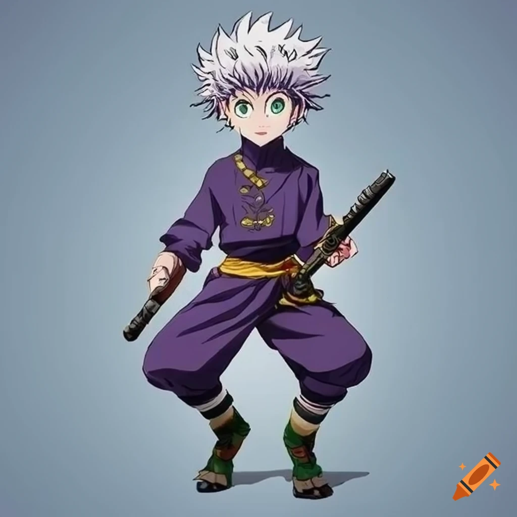 Original character design of irumi zoldyck in traditional shaolin clothes