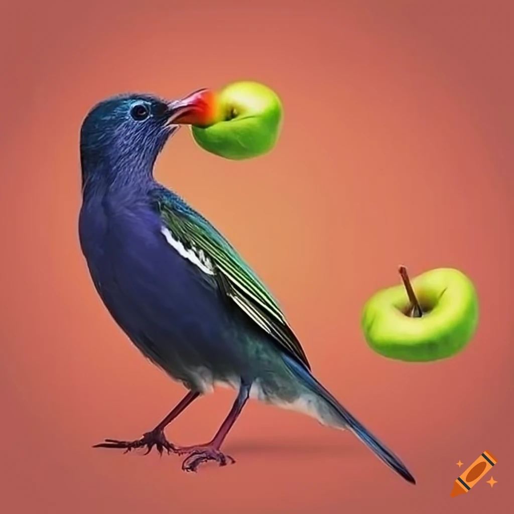 Bird eating an apple on Craiyon