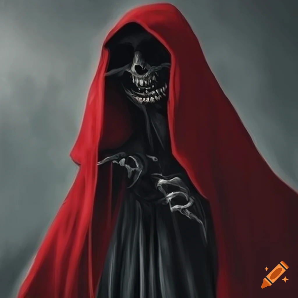 poster of a scary creature wearing a red cloak