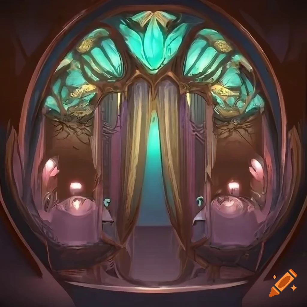 Art nouveau interior design with fantasy elements on Craiyon