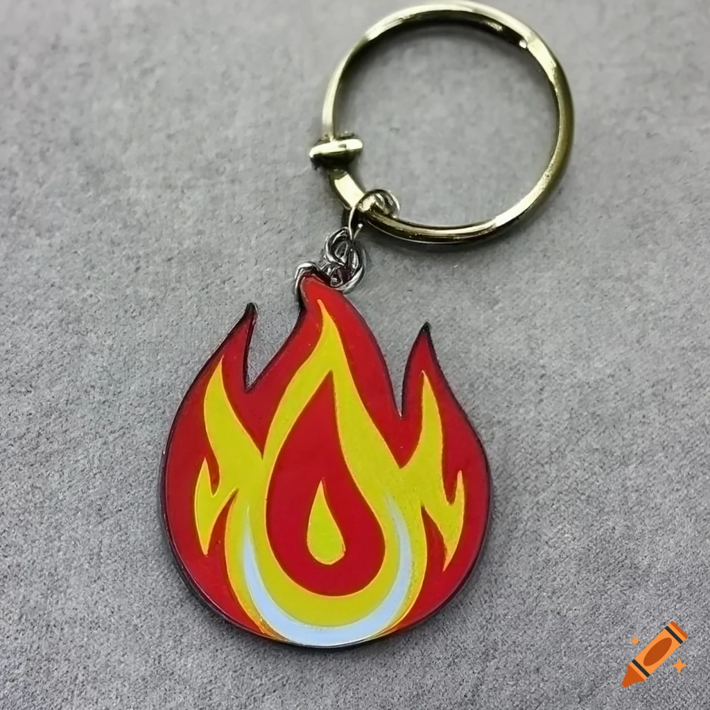 smiling fire-themed keychain