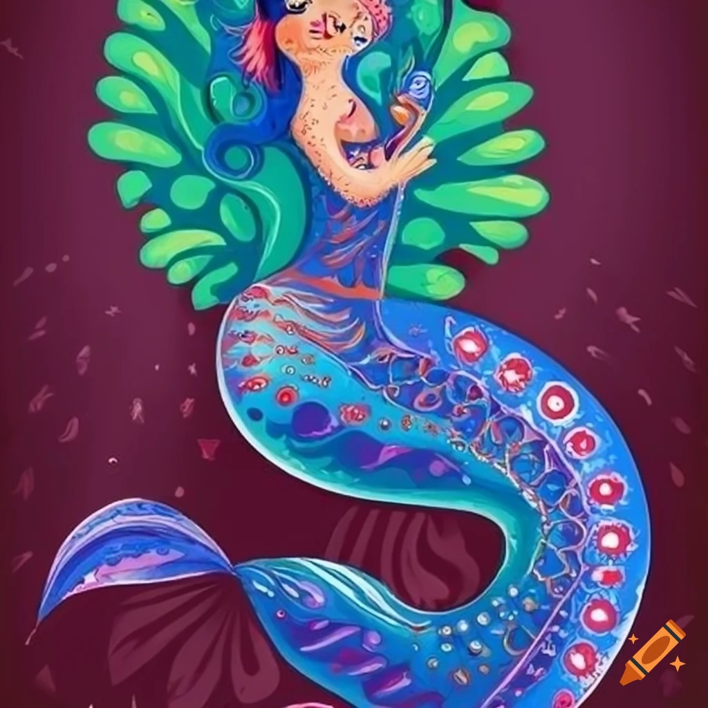 Mexican folk art style illustration of a mermaid on Craiyon