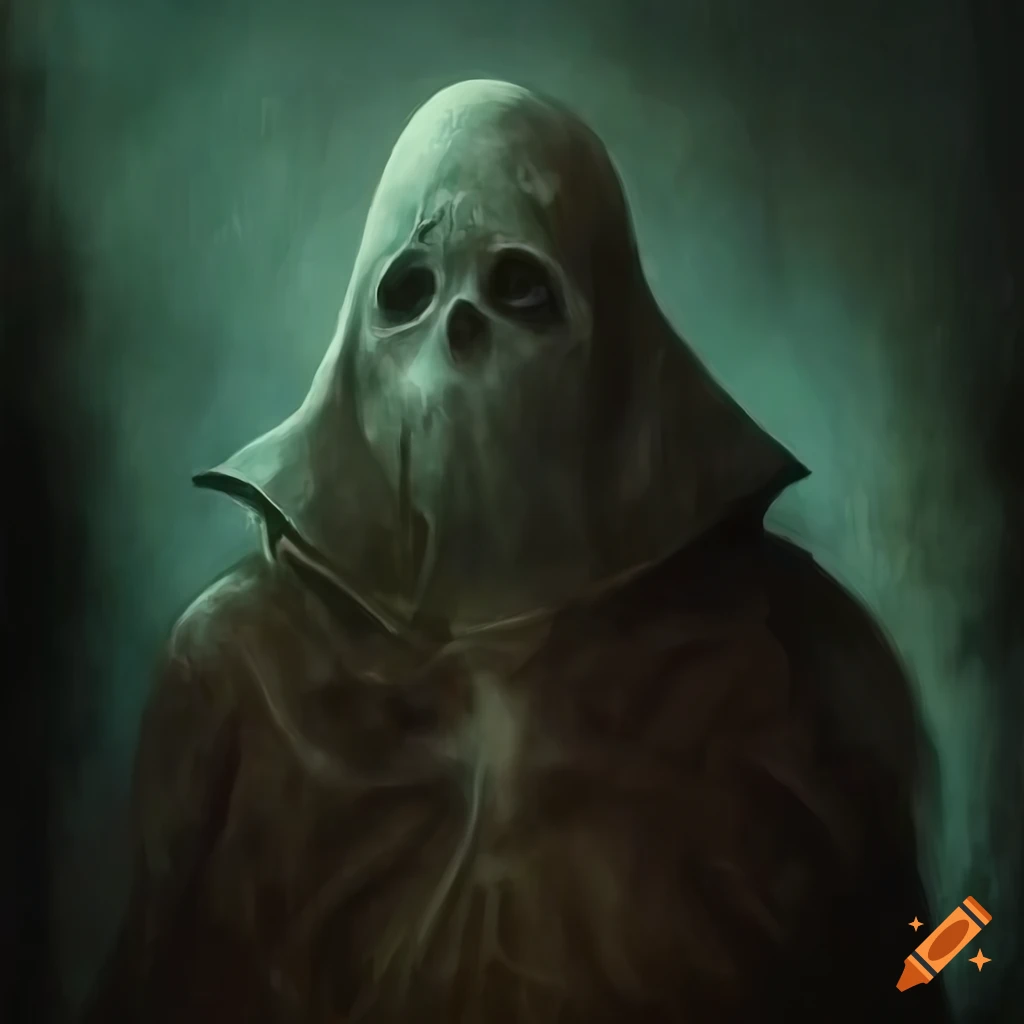 artwork of hooded figures in desolate wasteland