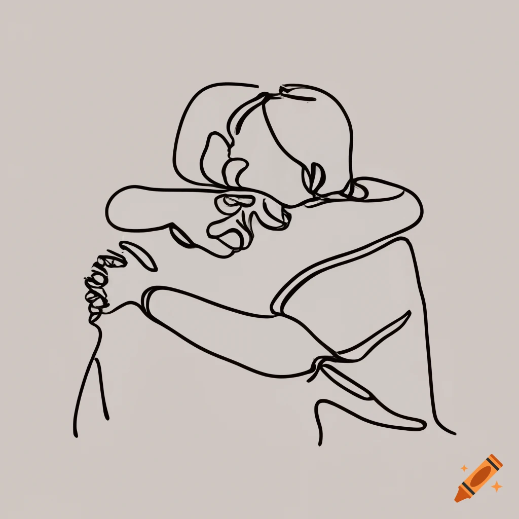 contour art of two persons hugging from behind