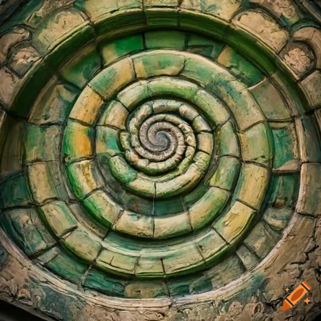pineapple spiral on moss-covered baroque door fresco