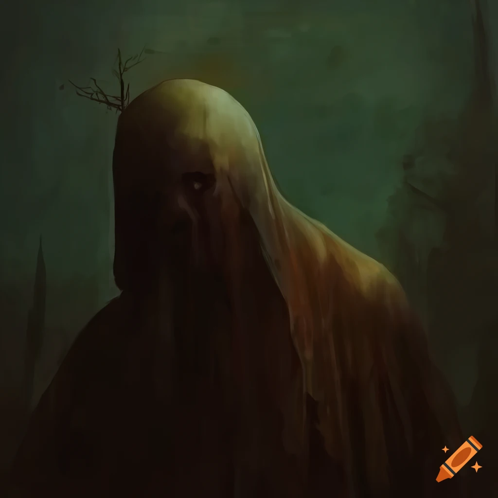 surreal image of cloaked figures in a wasteland