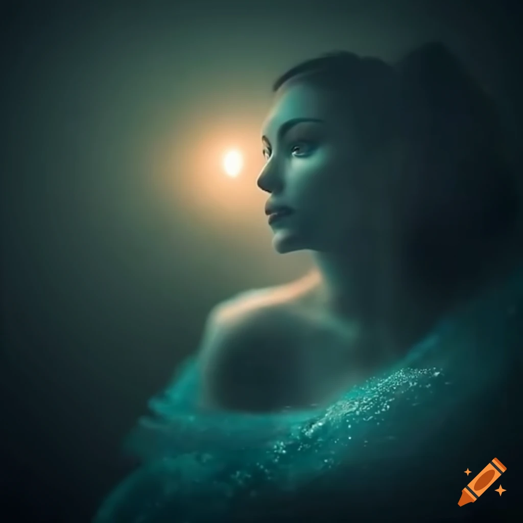 image of a mystical water spirit under the moonlight