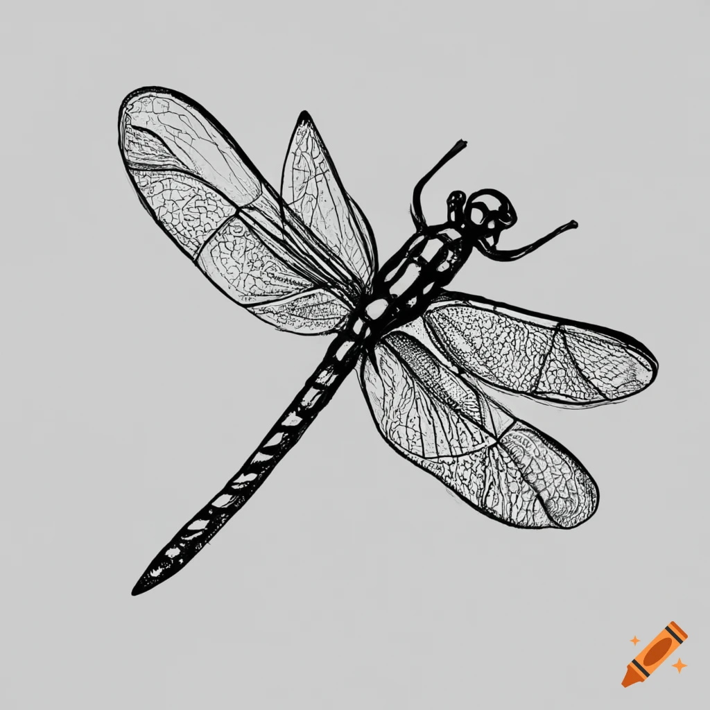 minimalist dragonfly artwork on white background