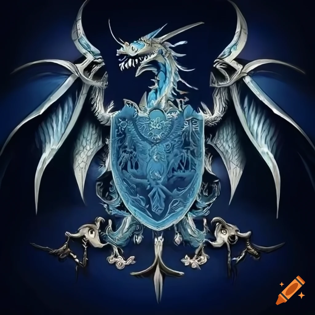 coat of arms with a fierce dragon and swords