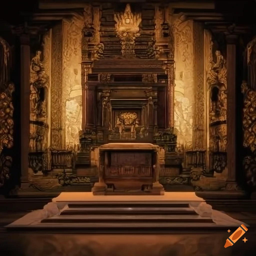 ancient temple room with stone altar