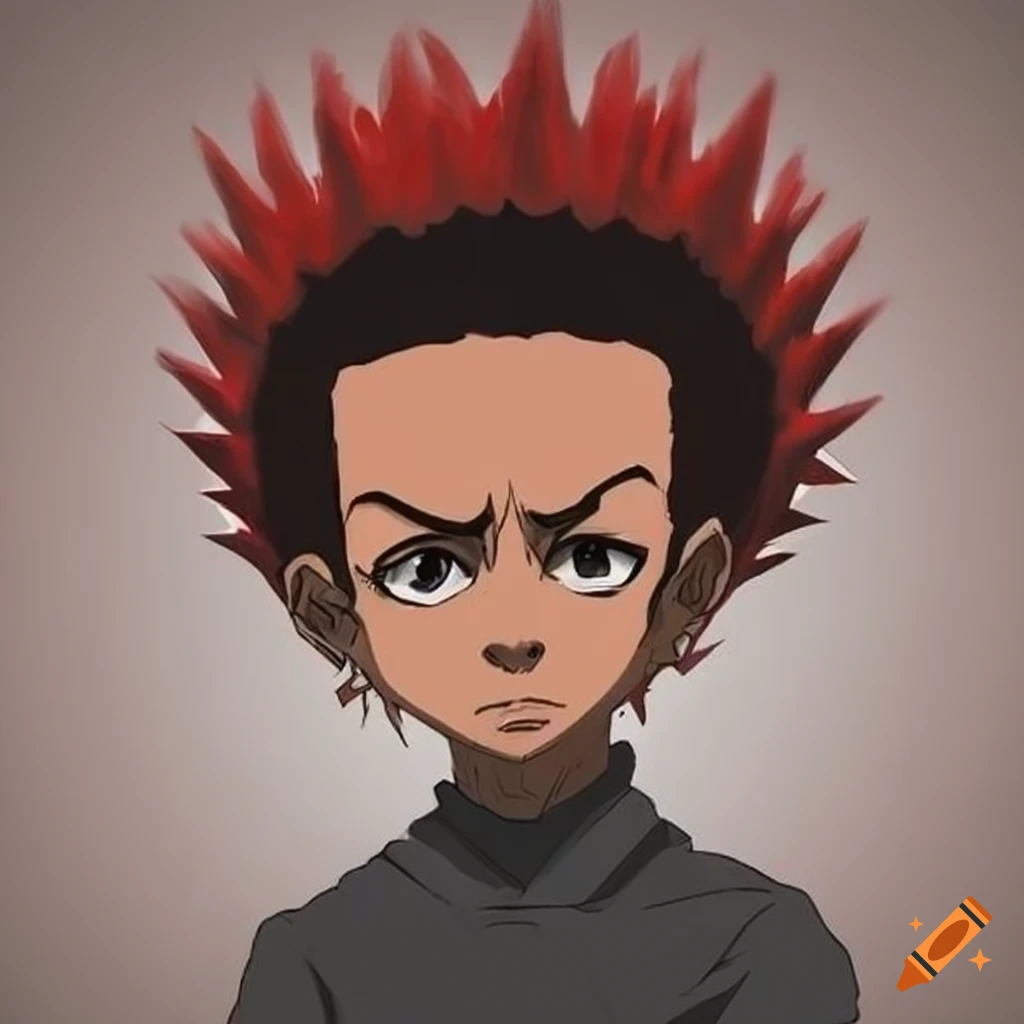 cartoon character with red spiked punk hair and punk clothes