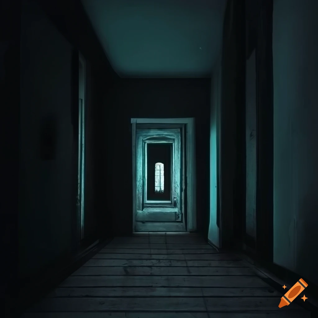 haunting dark hallway with doors
