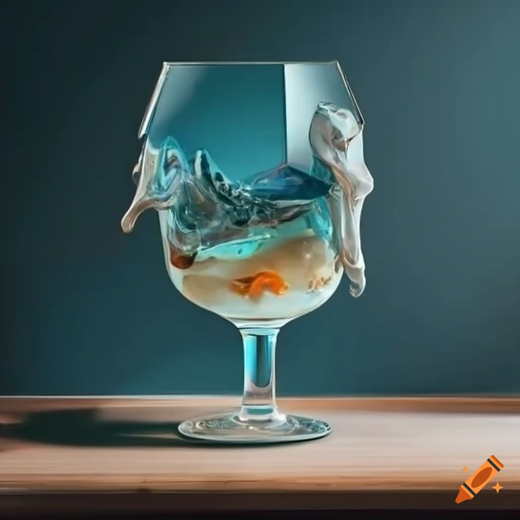 surreal pastry desserts on a table with wine glasses and whimsical objects