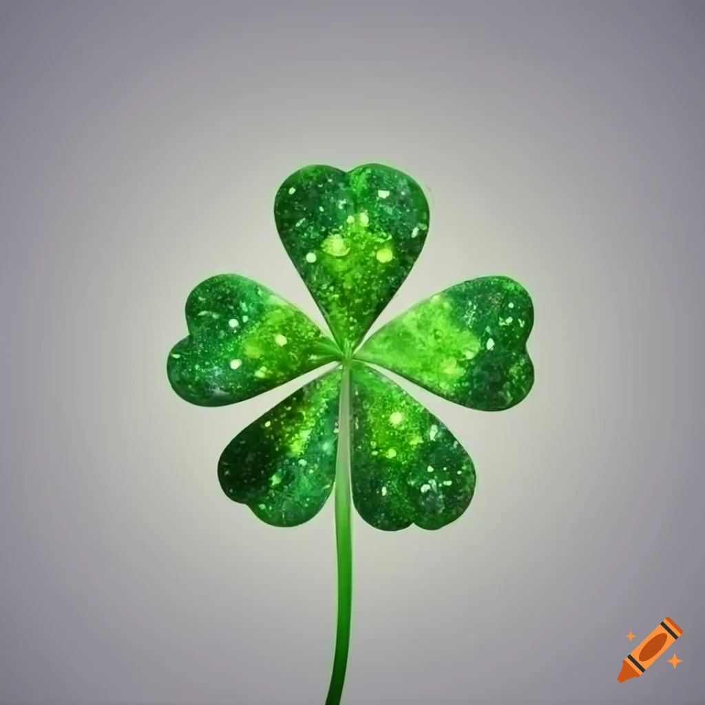 shiny green clover on a sparkling white background