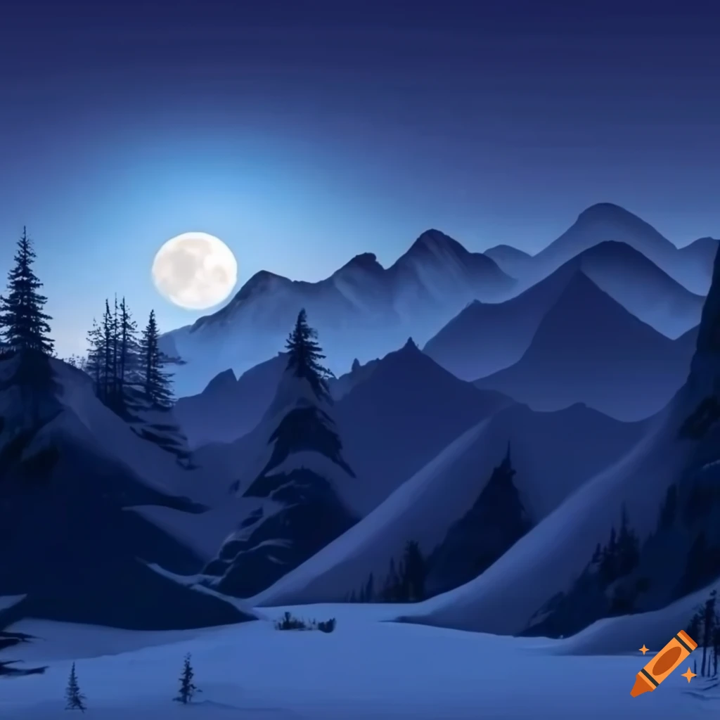 moonlit snowy mountain landscape