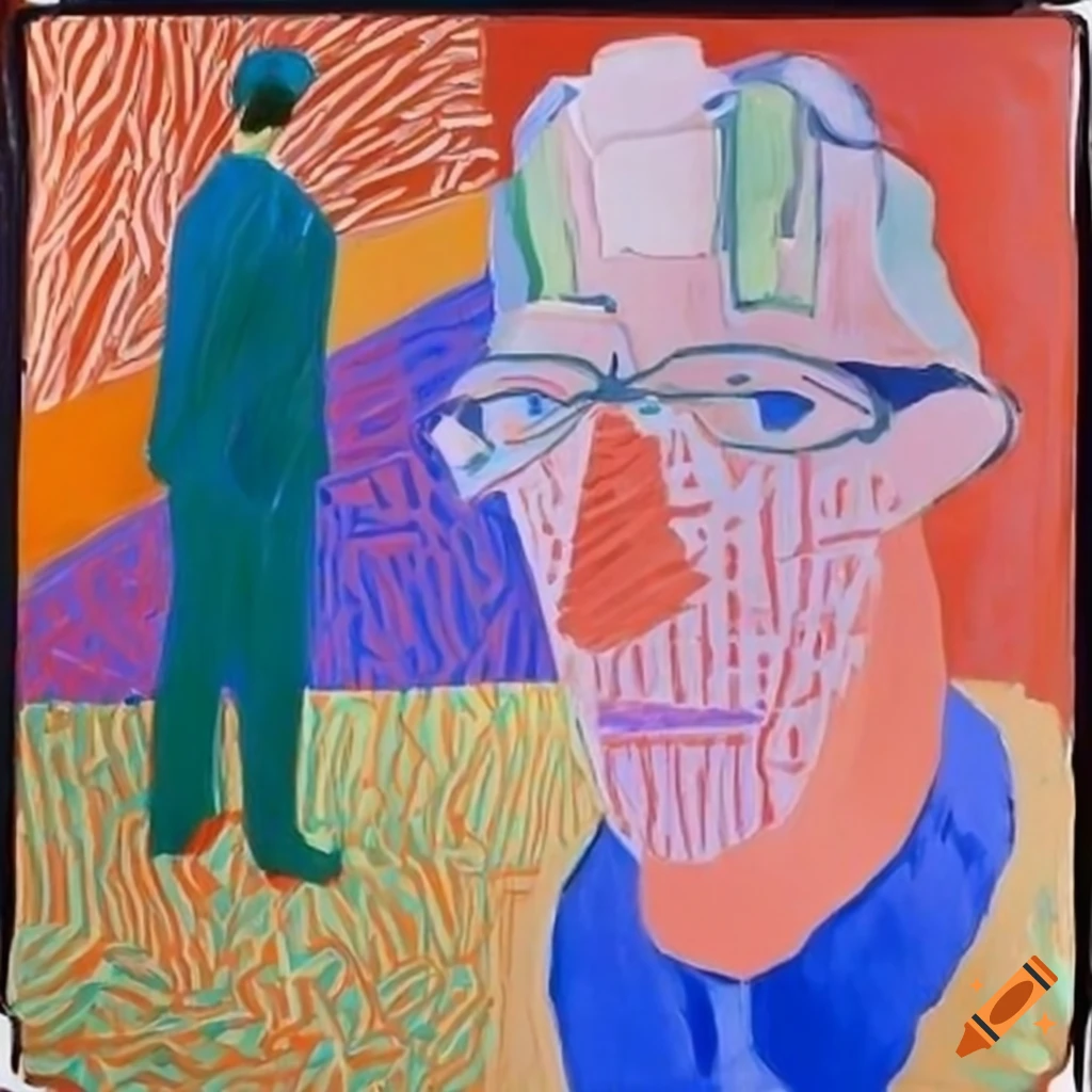 visitors at an art exhibition with Picasso and Hockney artworks