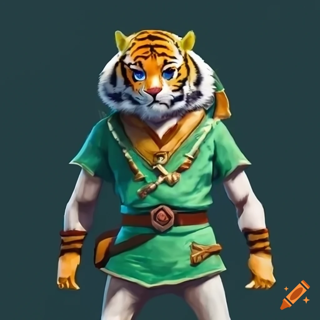 tiger dressed as Link from Legend of Zelda