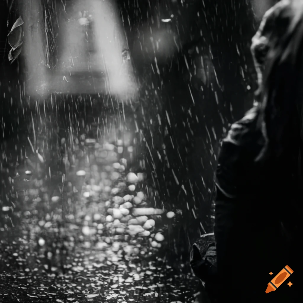 woman standing in the rain next to a grave