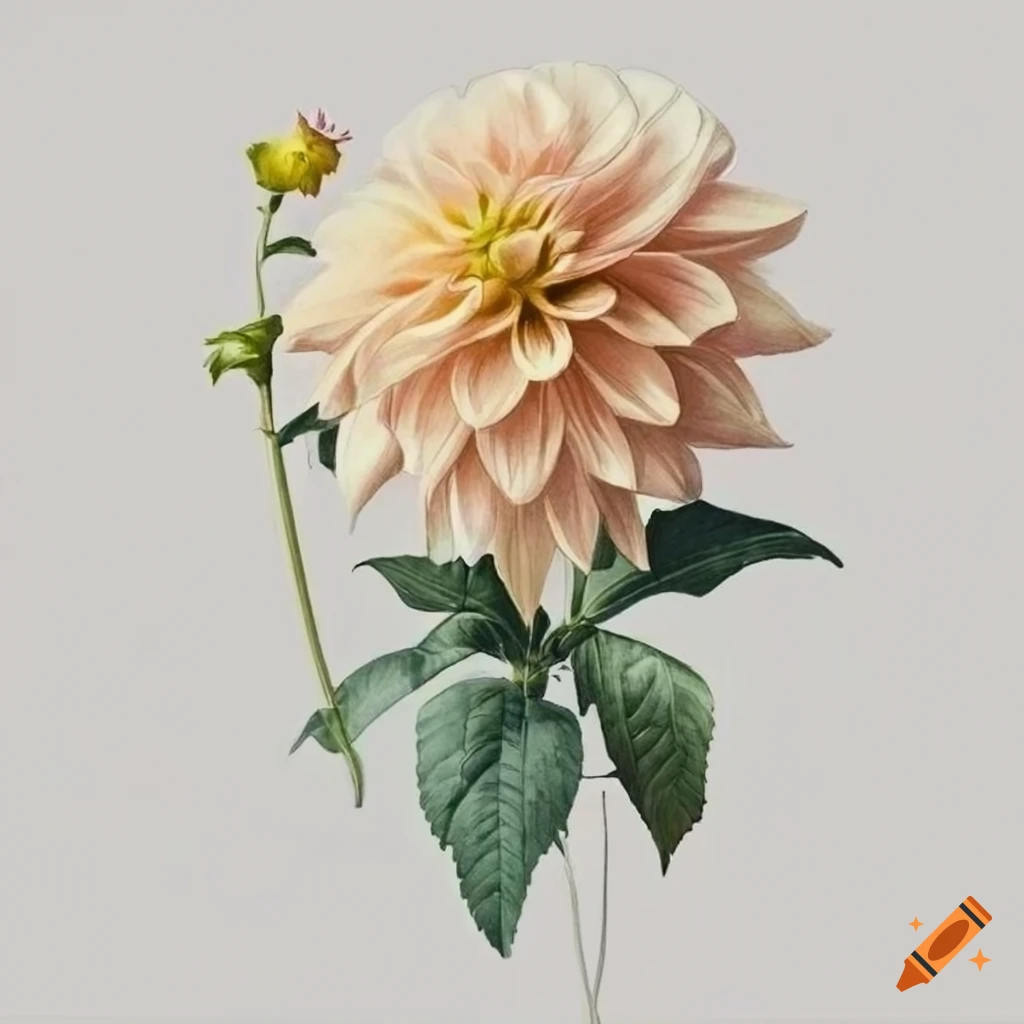 botanical illustration of a café au lait dahlia