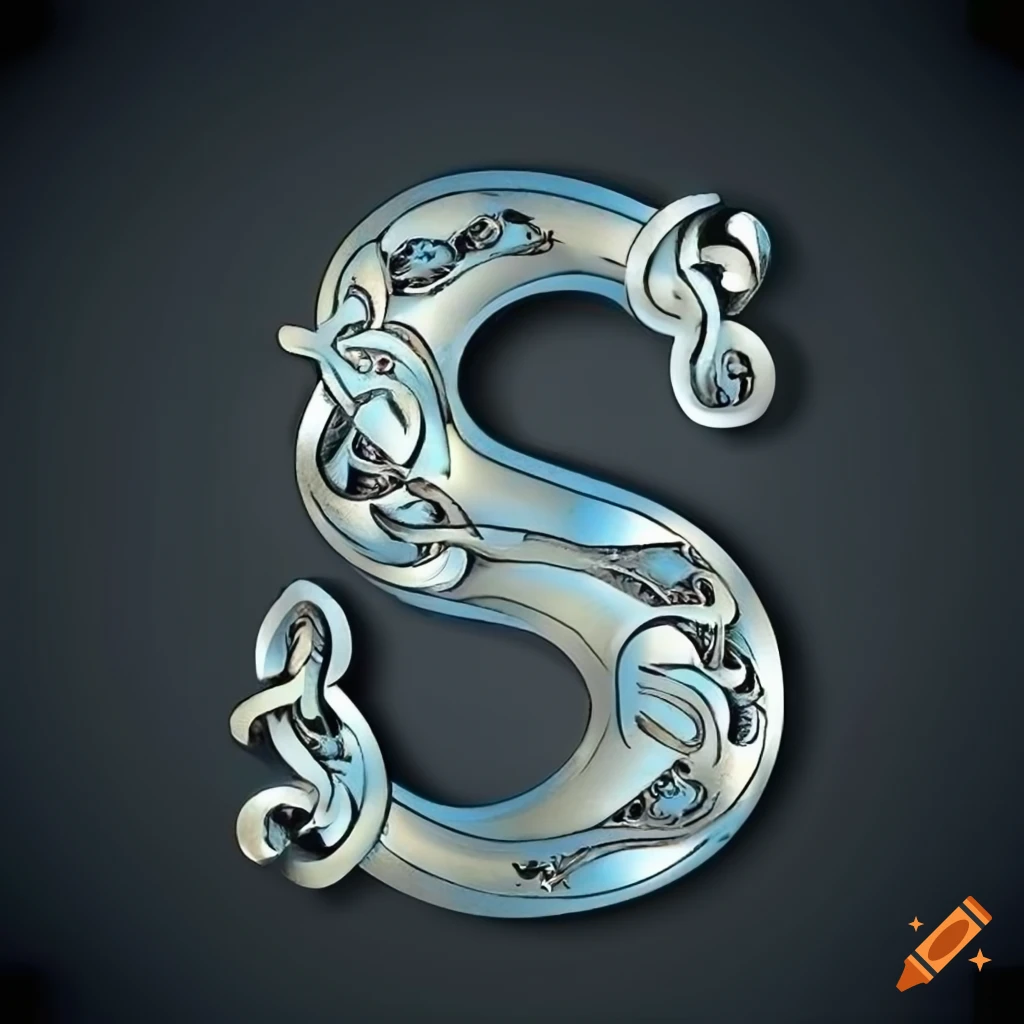 metallic medieval-style letter S with art nouveau knotwork