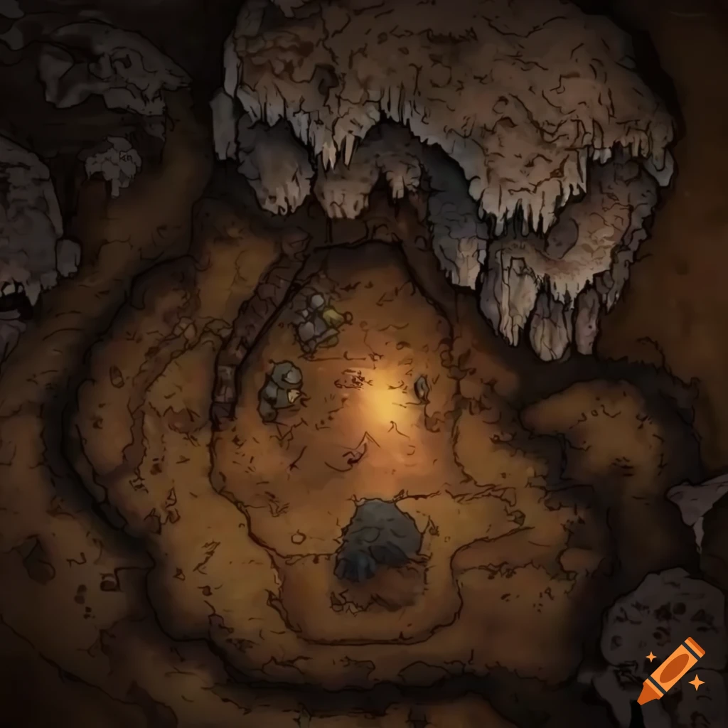 dnd battlemap of a cavern with stalactites and stalagmites