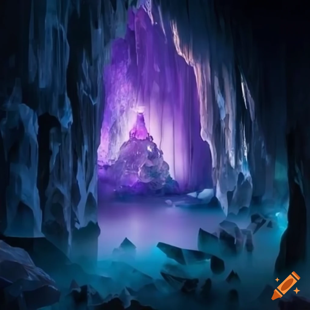 fantasy style crystal cave with massive crystals