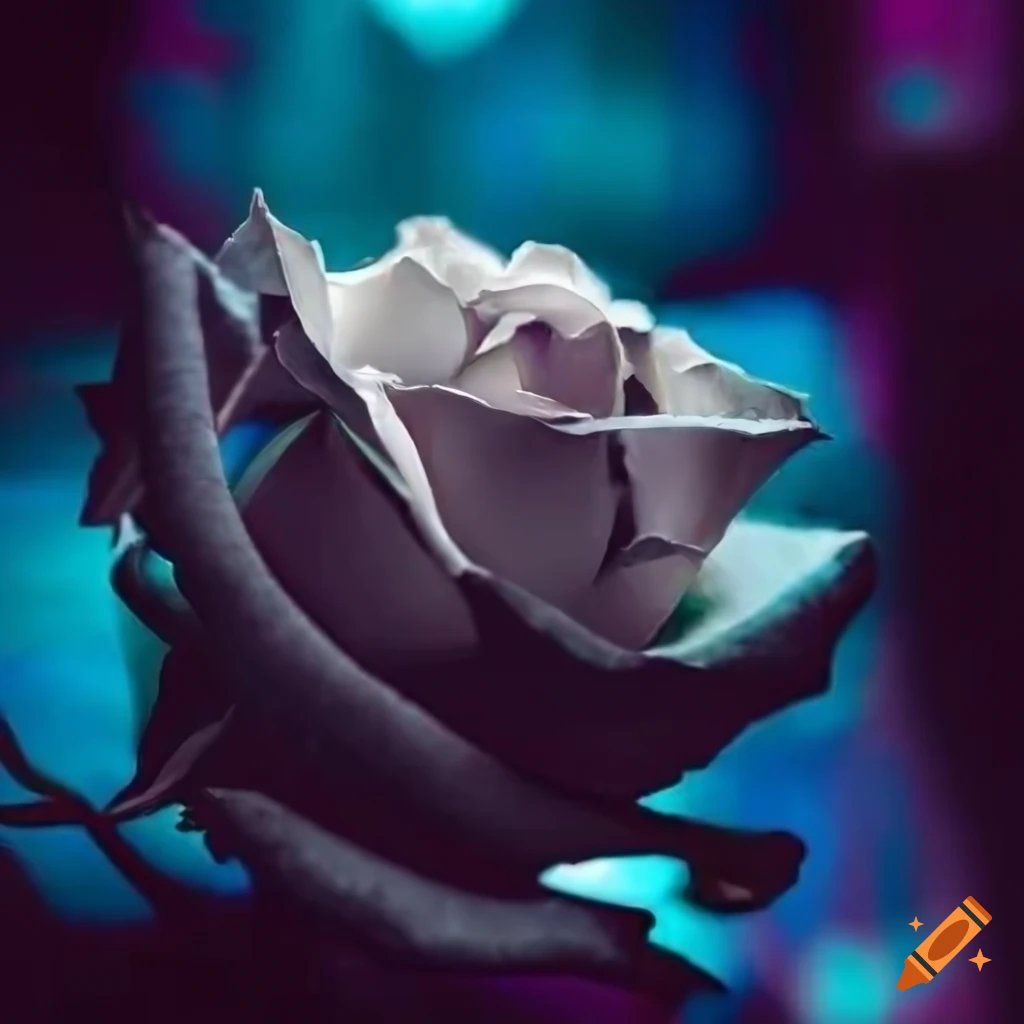 cyberpunk background with a black and white rose