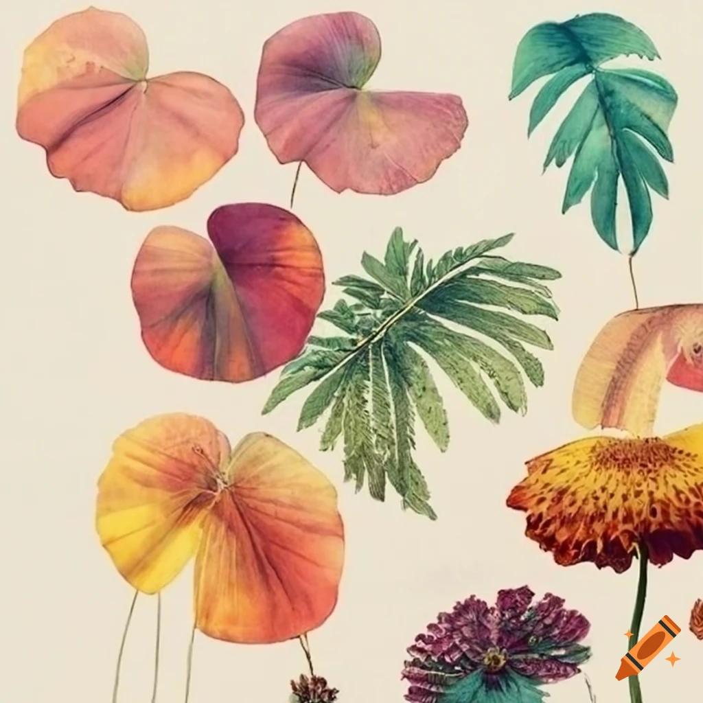 vintage botanical artwork with colorful pressed plants