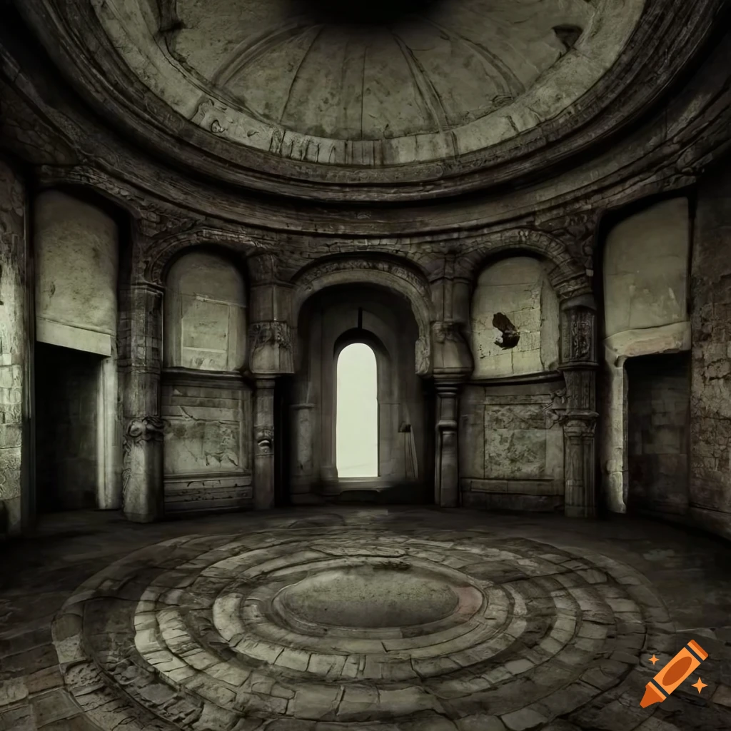 Eerie underground room with horseman statues on Craiyon