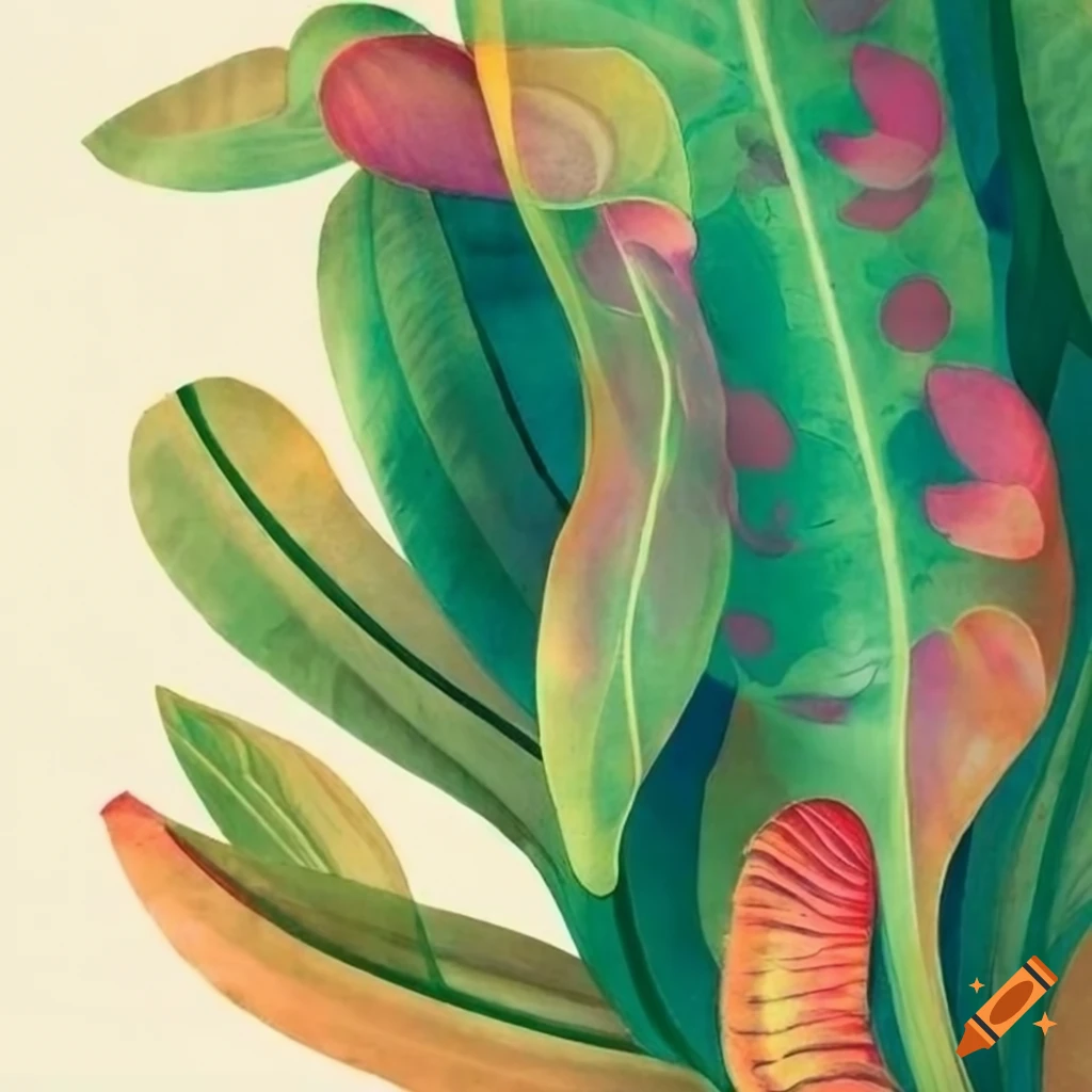 colorful translucent plant parts in vintage botanic print